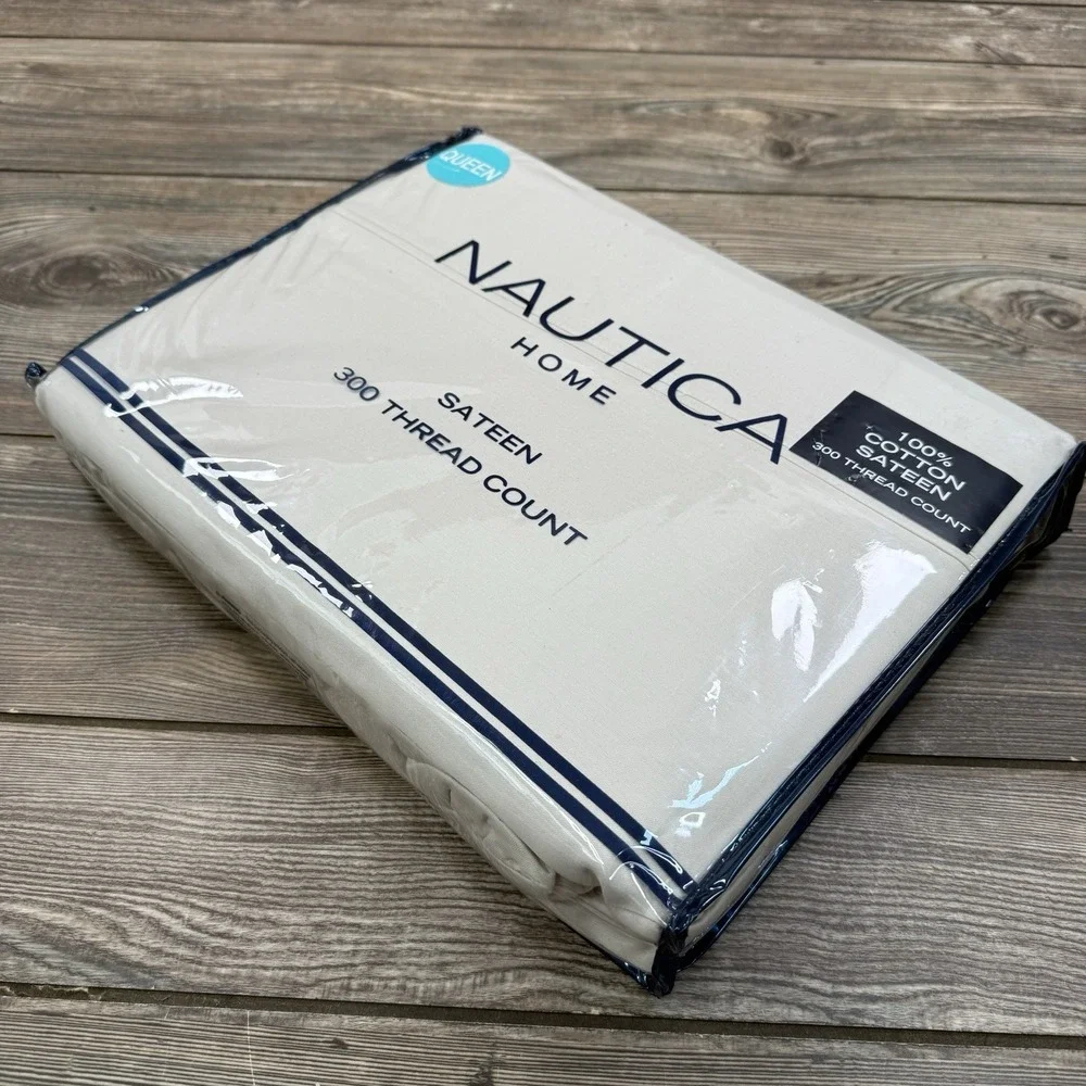 Nautica 4-Piece Queen Sheet Set 100% Cotton 300‎ Thread Count Solid Beige NEW